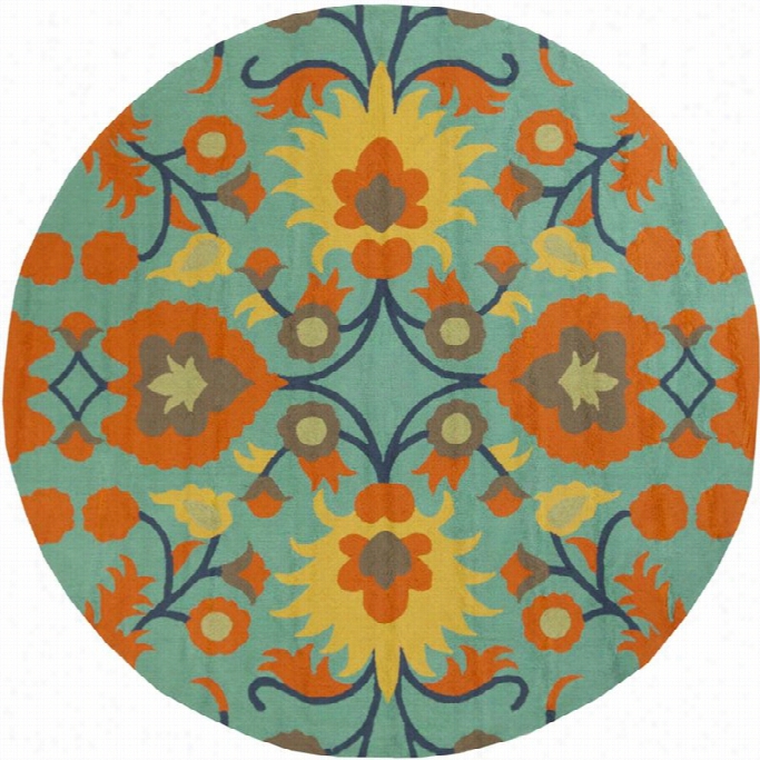 Surya Rain 8' X 8' Round Hand Hoo,ed Rug In Green And Orange