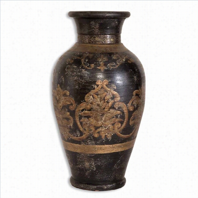 Uttermost Mela Terracott A Edcodatvie Vase In Aged Black And Gold