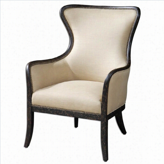 Utteromst Zander Tan Fabric Wingback Arm Chair In Ivory