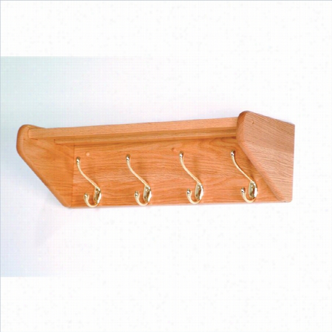 Wooden Mallet Hat And Coat Rack With 4 Brass Hooks In S~ Oak