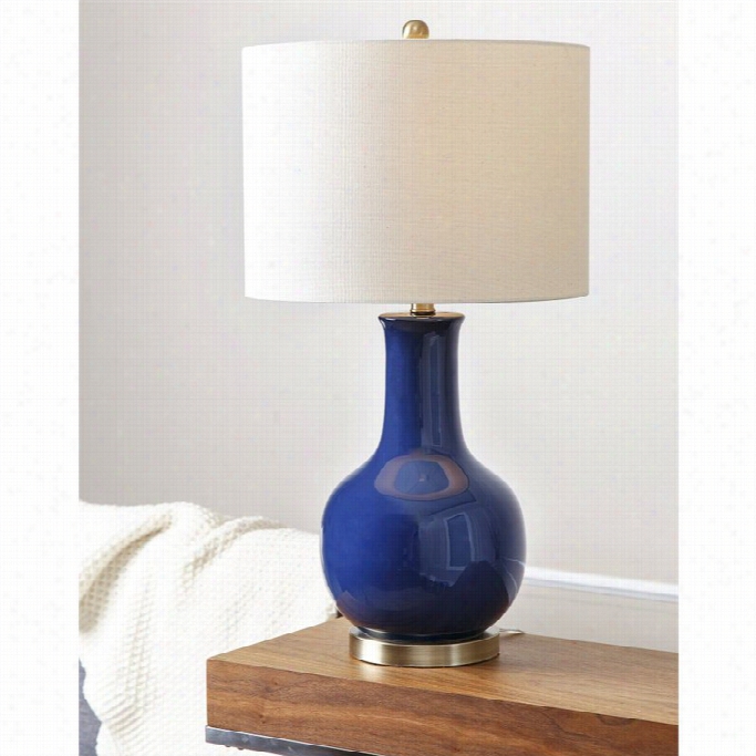 Abbyson Living Gourd Ceramic Table Lamp In N Avy Blue