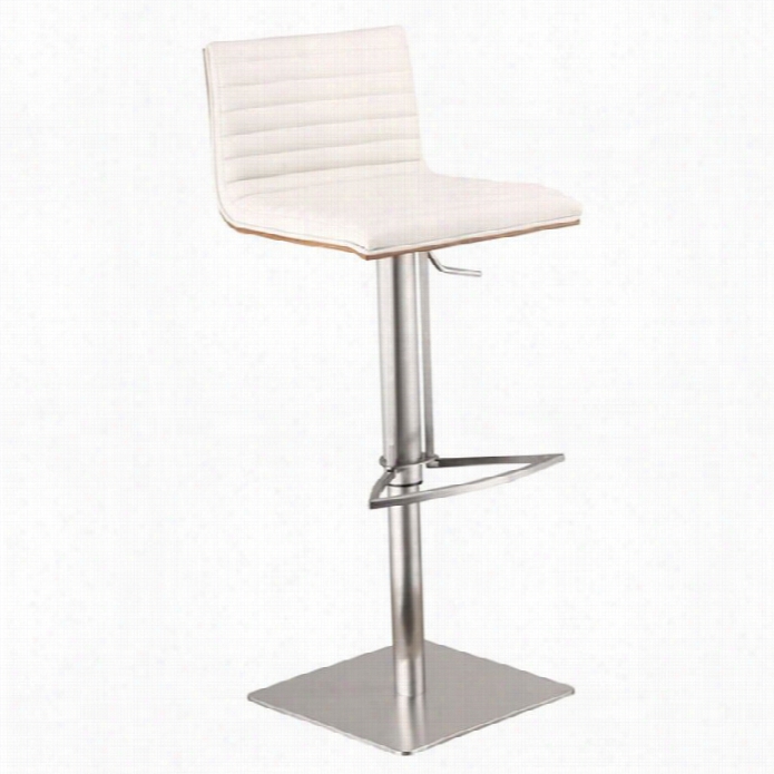 Armen Living Afe 32 Stainless Steel Barstool In White And Wa Lnut