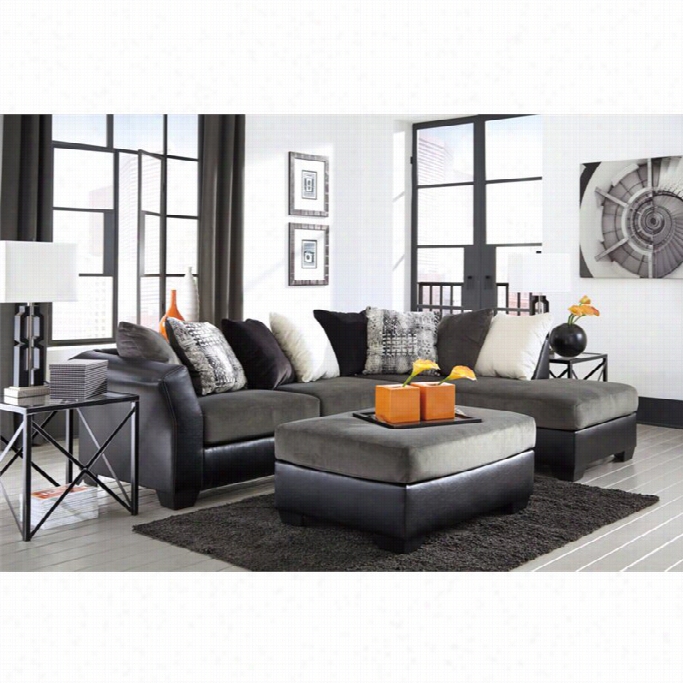 Ashley Armant Right Chaise Sectionl With Ottoman In Ebonh