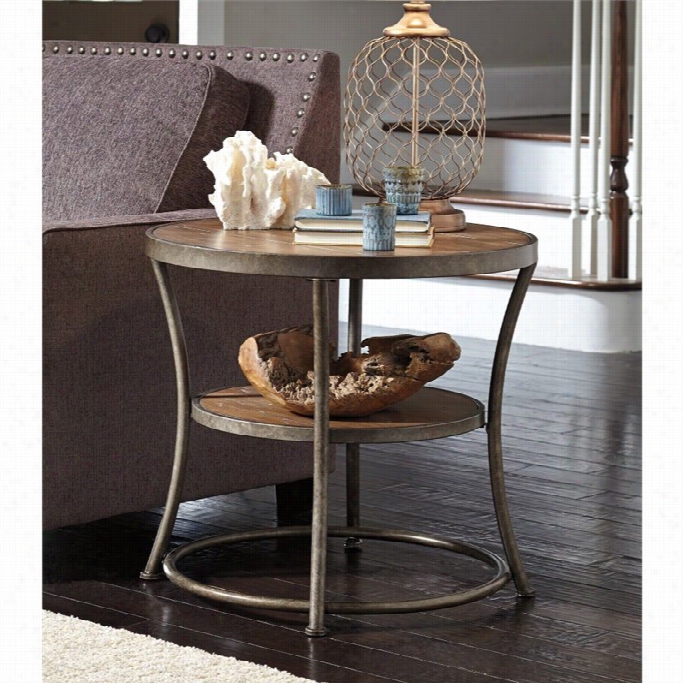 Ashley Nartina Round End Table In Light Brown