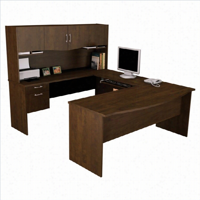 Bestar Harmony U-shape Wood Home Office Set In Chocolate