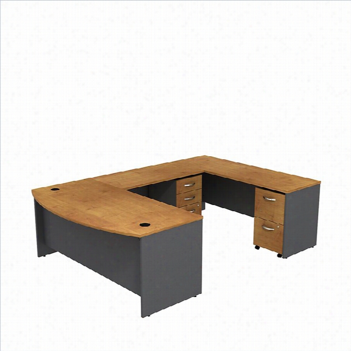 Bush Bbf Series C 72 U-shaped Desk With  Pedestals In Natural Cherrry