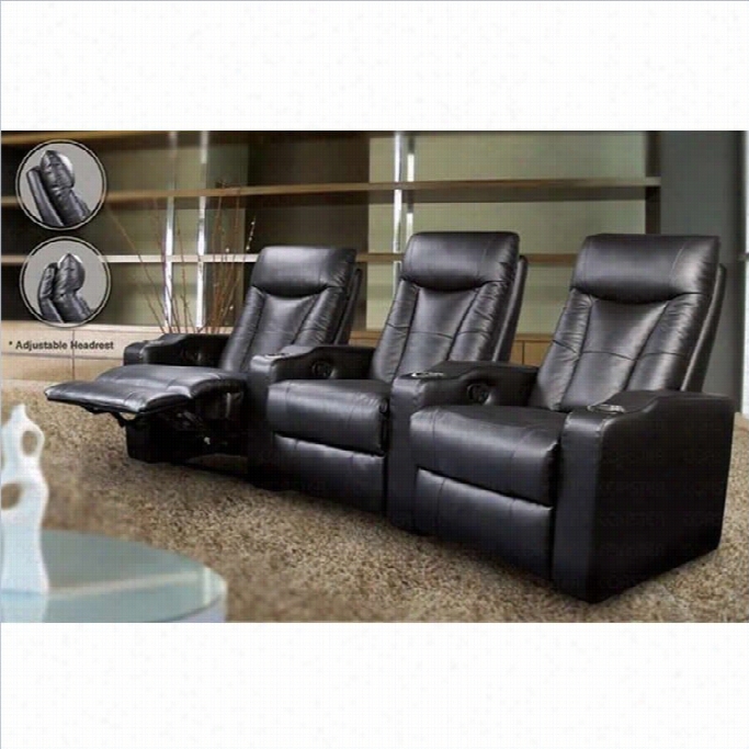 Coaster Pillow Top Four Piece Leather Match Theater Seating Set In Black
