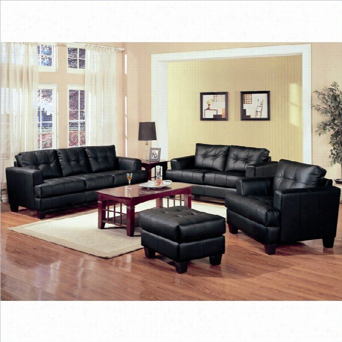 Coaste Rsamuel 3 Piece Leather  Sofa Set In Black