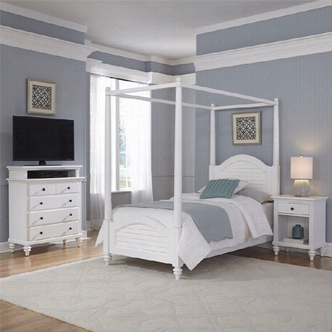 Home Styles Bermuda Twin Canopy Bed 3 Piece Bedroom Set In Whi Te