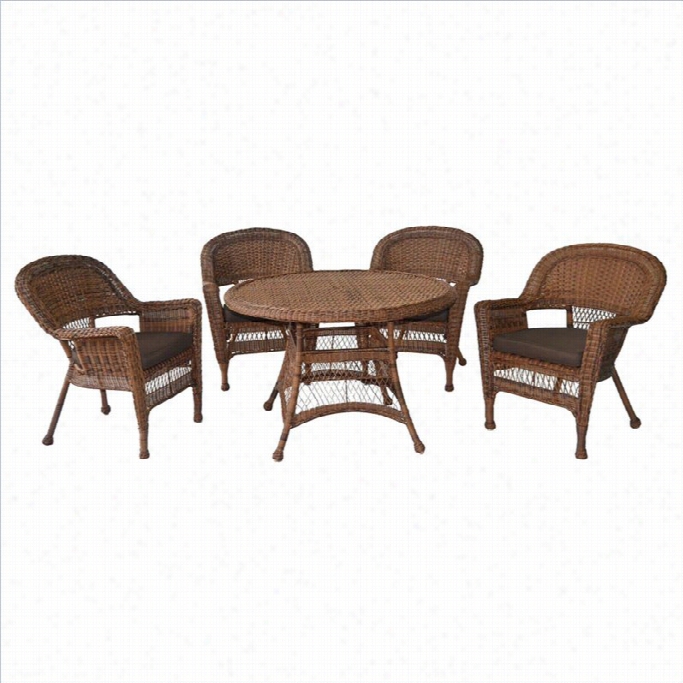 Jeco 5 Piece Wicker Patio Dining Set In Honey And Brown