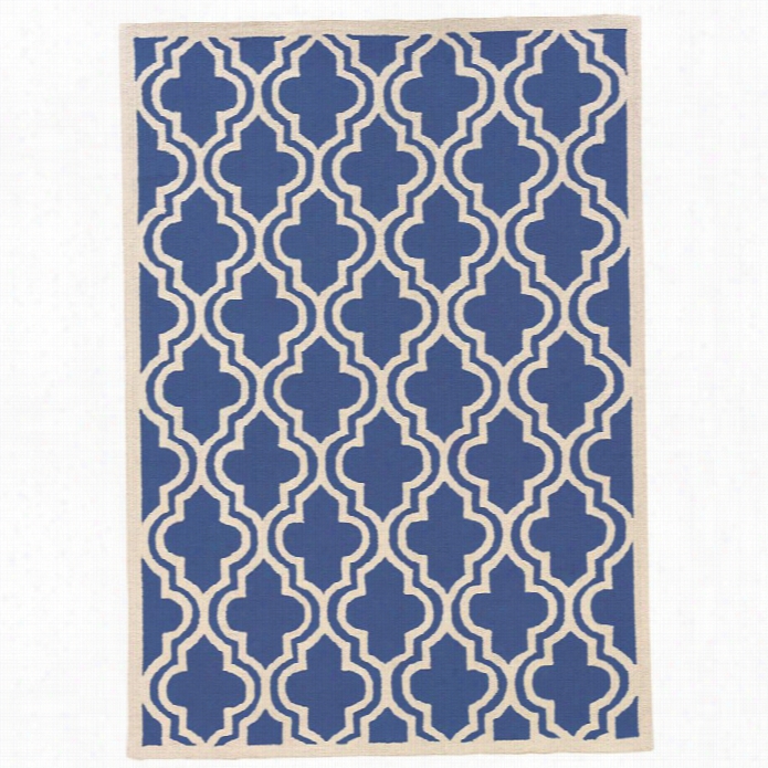 Linon Sihloutete 8' X 10' Hand Hooked Quatrefoil Wool Rug In Navy