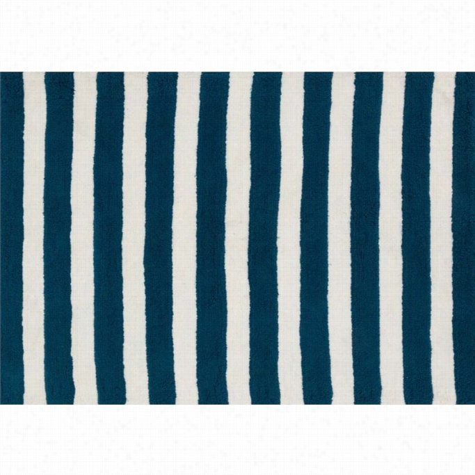 Loloi Lola 3' R Ound Microfiber Shag Rug In Navy And  White