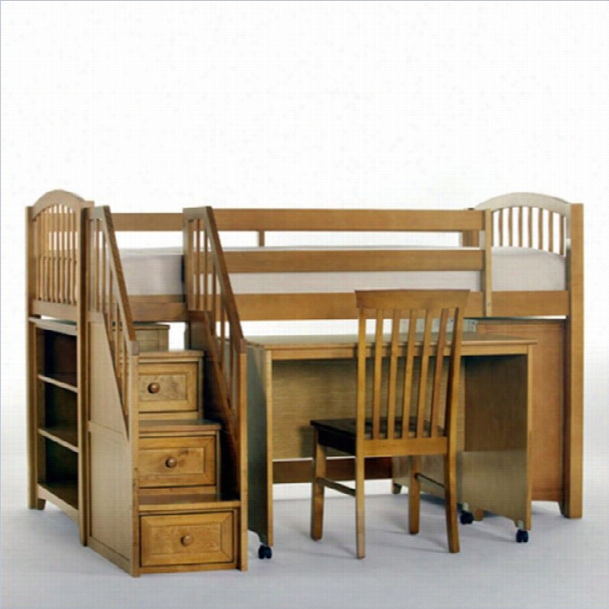 Ne Kids School House Juunior Loft Bed With Stairs In Pecan