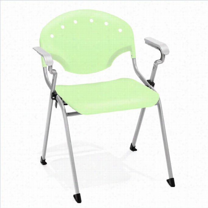 Ofm Rick Stack Stacing Chair Wiith Arms In Silver And Green