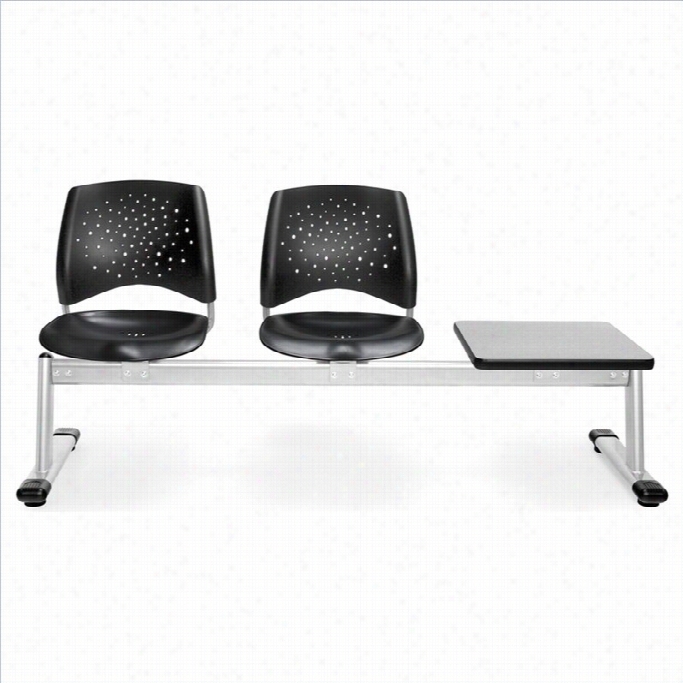 Ofm Star 3 Beaam Seating With 2 Plastic Seats And Table In Black And Gray