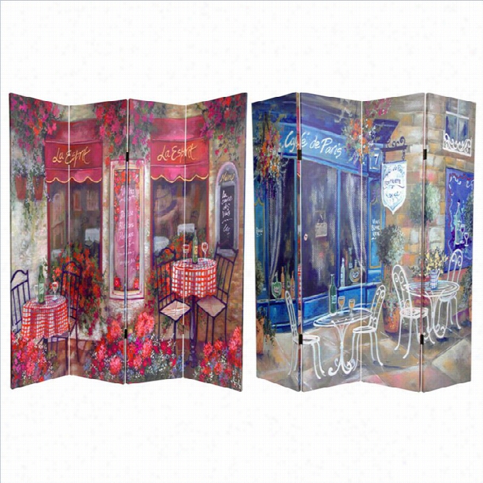 Oriental Double Sided Parisian Cafe Canvas Room Divider