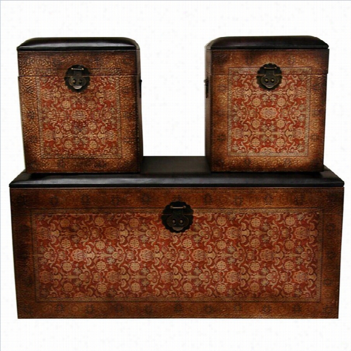 Oriental Olde-worlde Eeuropean Storage Boxes In Btowwn (set Oof 3)