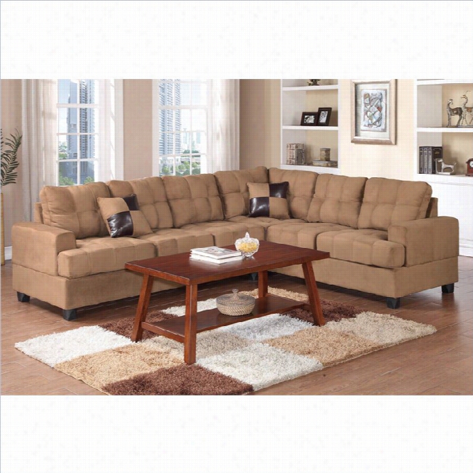 Poundex Bobkona Leo 2 Piece Reversible Sectional Sofa In Saddle