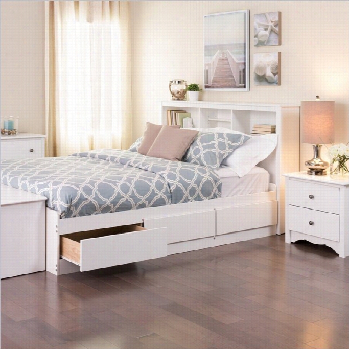 Prepac Monterey Wh Ite Double / Full Bookcase Platfform Storage Bed