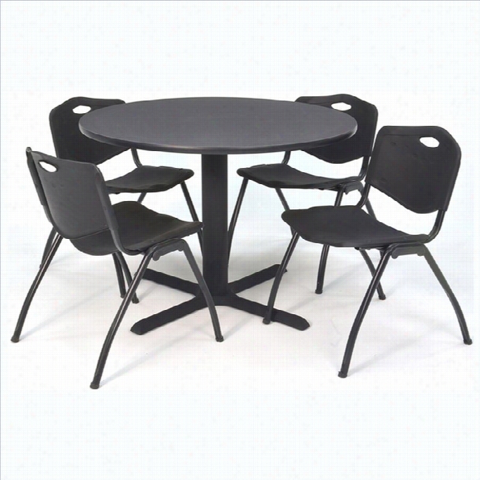 Regency Round Table Woth 4 M Stack Chairs In Grey And Bblack-30 Inch