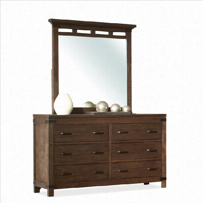 Riverside Furniture Walk 6 Drawer Dresser And Mirro Set In Warm Cocoa