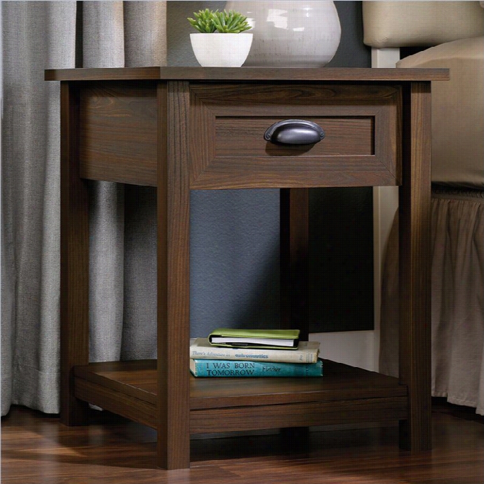 Sauder County Line Nightstand In Rum Walnut