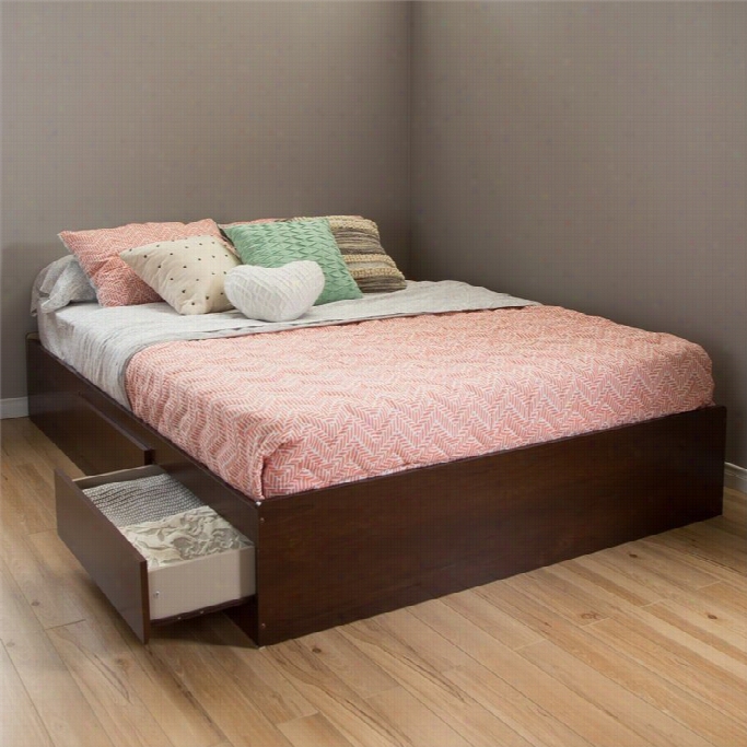 South Shore Vito Queen Storage Bed With Drawers In Sumptuous Cherry