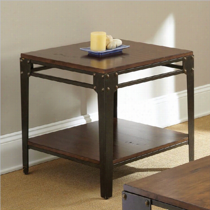 Steve Silver Company Barrett Square End Table In Distressed Tobacco And Antiqued Metal