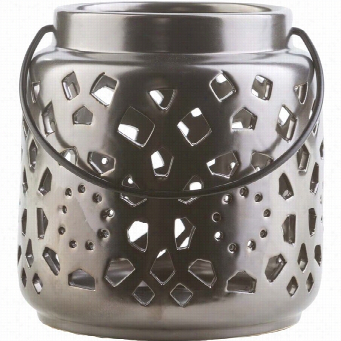 Surya Aavery6.5 X 6.3 Ceramic Lantern In Glossy Blac K