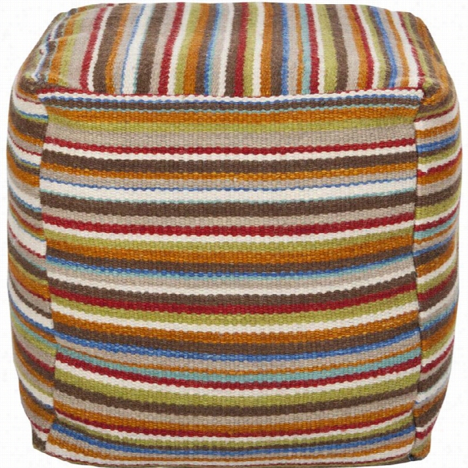 Surya Wool Cbe Pouf Ottoman In Red Orange And Blue