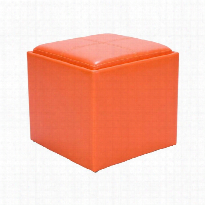 Trent Home Ladd Faux Leather Storage Cube Ottoman  In Orange