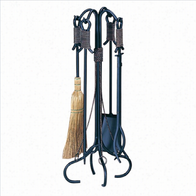 Uniflame 5 Peice Black Wrought Iron Fireset With Opper Rope