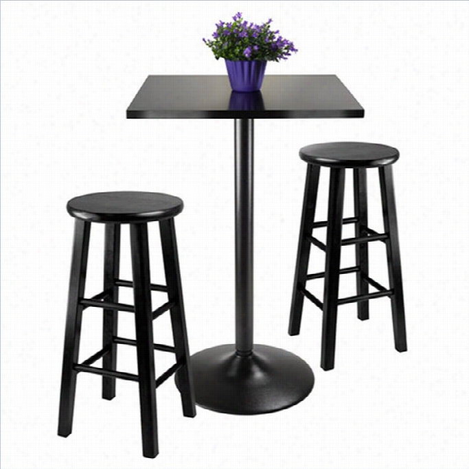 Winsome Bosidian 3 Piece Pub Tbale With 24 Inch Stools In Black