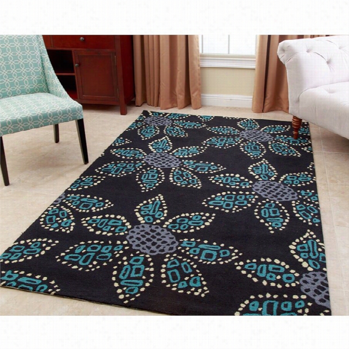 Abbyson Living 3' X 5' New Zealand Wool Rug In Teal And Black