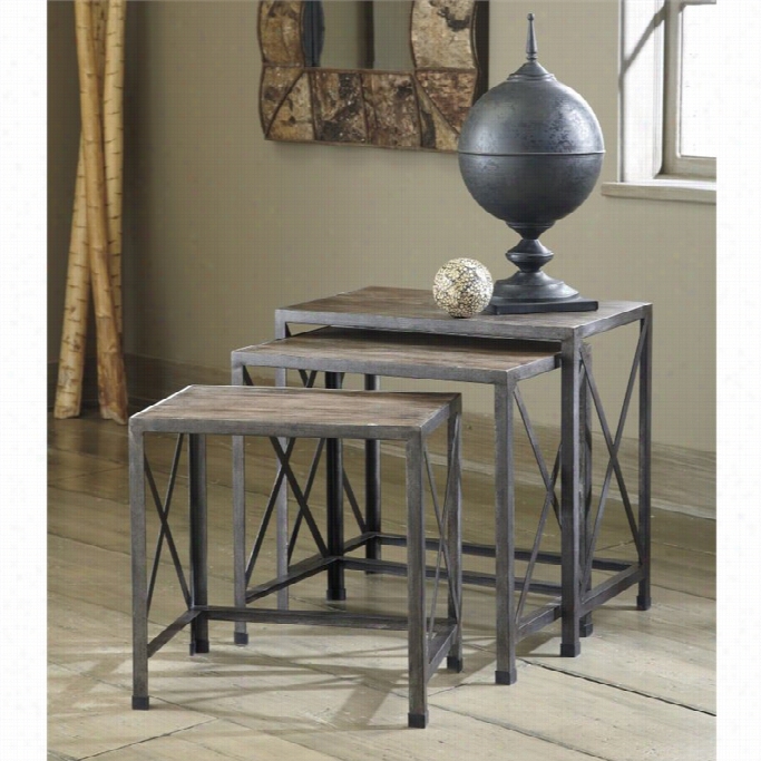 Ashley Vennilux 3 Piece Nesting Tables In Gray And Brown