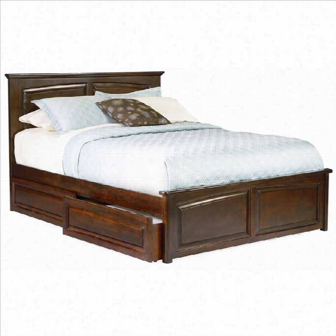 Atlantic Furniture Monterey Platform Bed With Raised Panel Footboard In Antique Walnut-twin