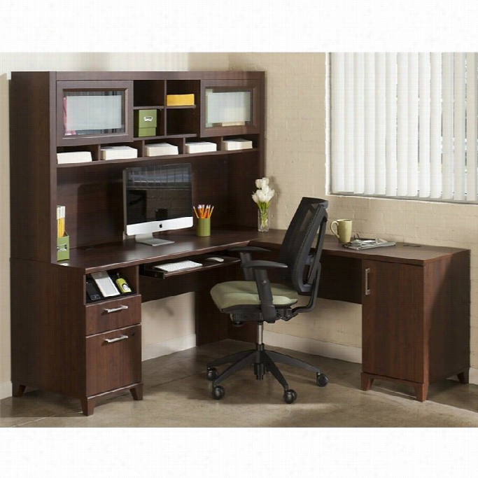 Bush  Achieve L Shape Home Office Desk With Hutch Ni Sweet Cherry