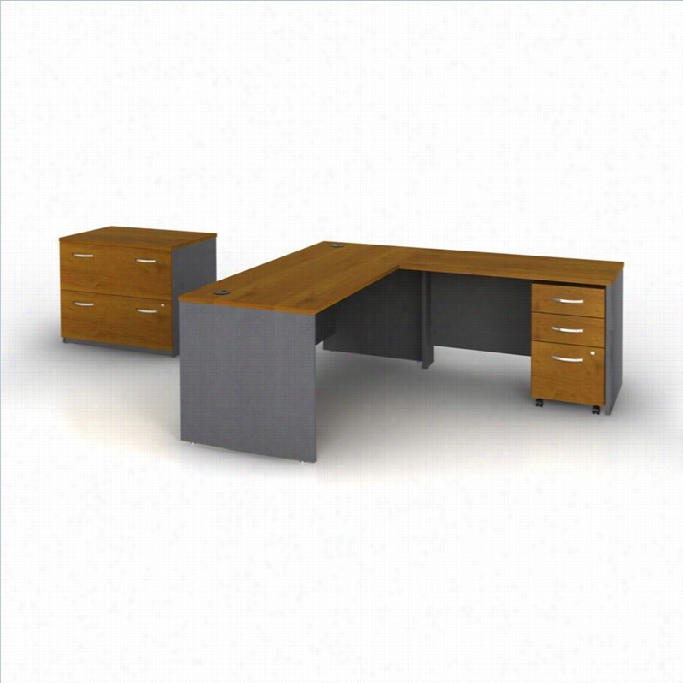 Bush  Bbf Series C 4-piece L-shapecomputer Desk In Natural Cherry