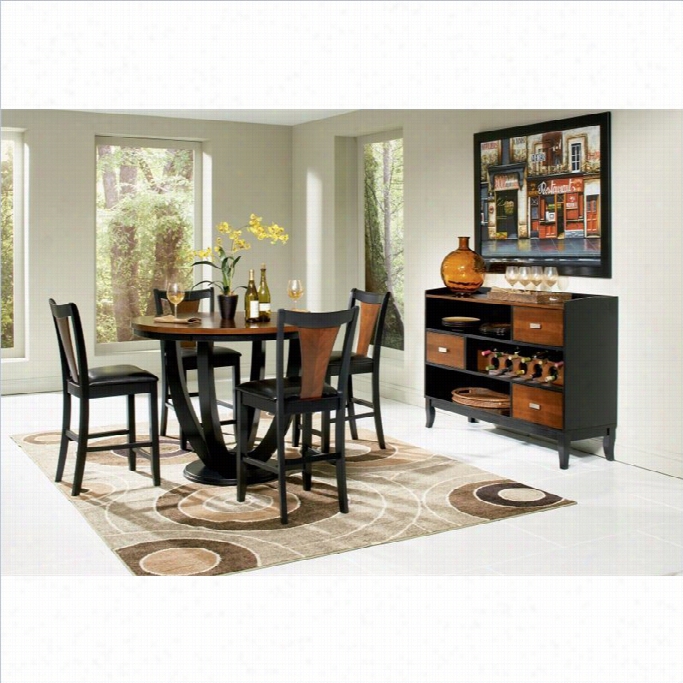 Coaster Boyer 5 Piece Round Counter Height Dining Set In Black And Cherry