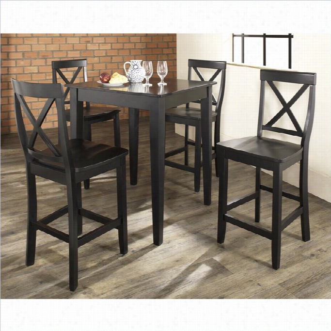 Crosley Furniture 5 Piece Pub Dining Offer For Sale Wiith Tapered Leg And X-back Stoo Lsin Black Finish