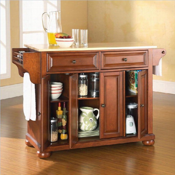 Crosley Furniture Alexandria Natural Woood Top Kitchen Island In Classic Cherry Finish