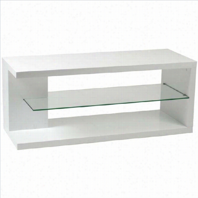 Eurostyle Hilda Media Stand In White Lacquer/clear Glass