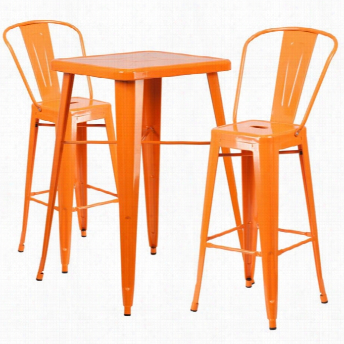 Flash Furniture Metal 3 Ece Bar Table Set In  Orange