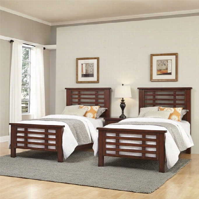 Home Styles Hut Creeek 2t Win Beds And Night Stand In Chestnut