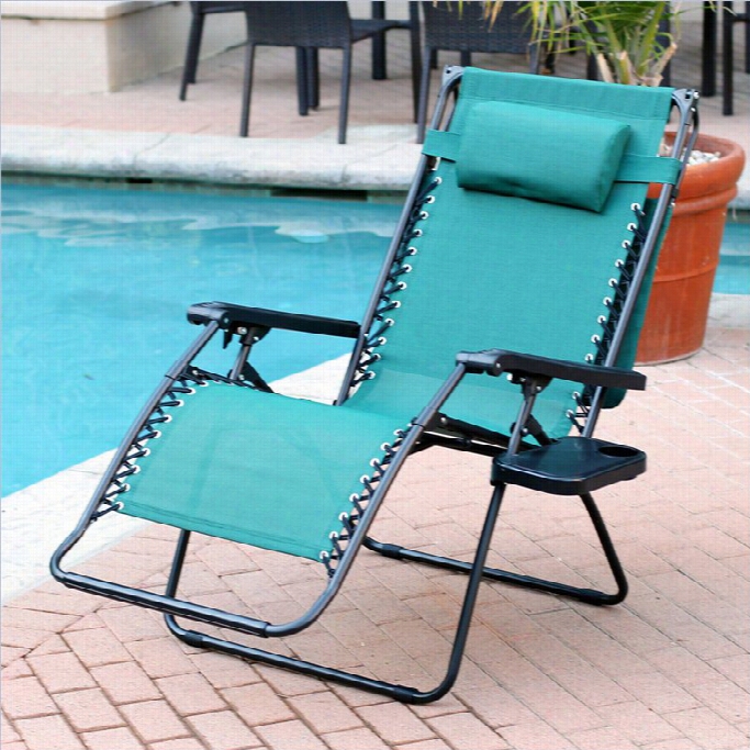 Jeco Oversized Zero Gravity Chair With Sunshade And Drink Tray Tavern Green (set Of 2 Chairs)