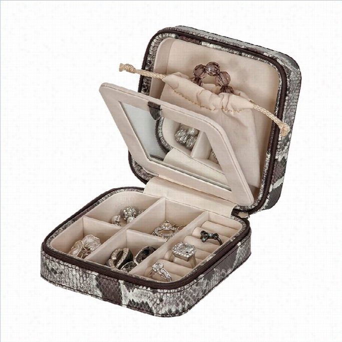 Mele And Co. Rayne Python Faux Leatherr Travel Jewelry Case In Pewter