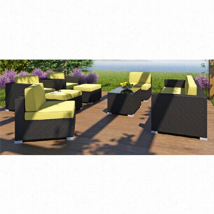 Modway Avia 10 Piece Out Door Sofa Set In Espresso And Peridot