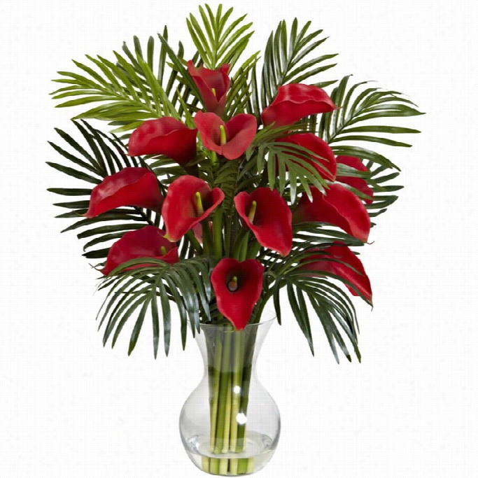 Nearly Natural Calla Lily And Areca Palm Silk Flower Arrangement