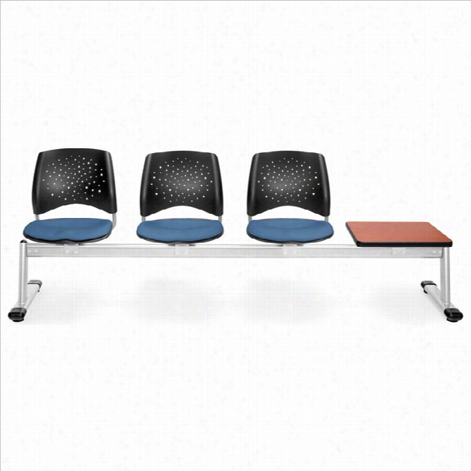 Ofm Star Beam Seating Wit H 3 Seats And Table In Cornflower Pedantic  And Cherry