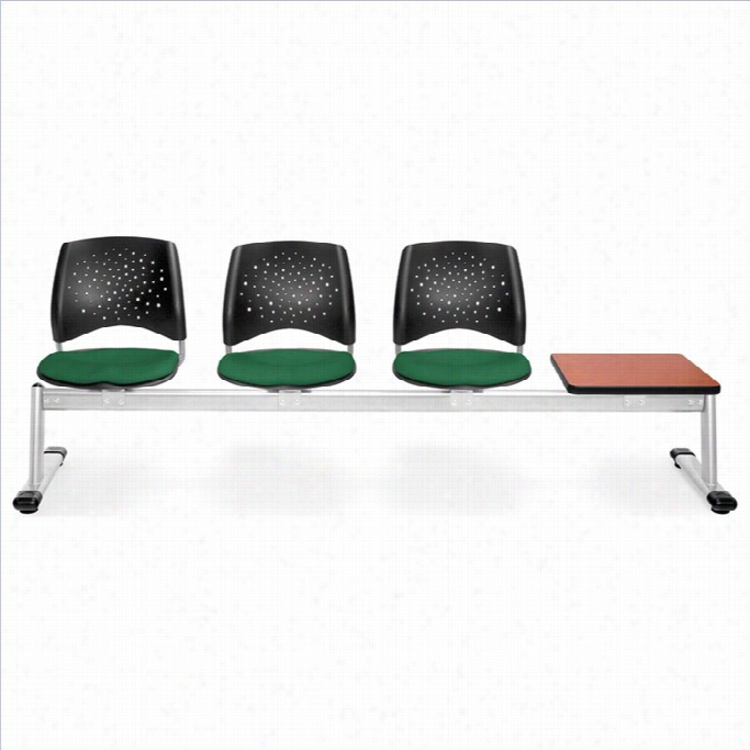 Ofm Star Beam Seating With 3 Seats And Table In Forest Green And Cherry